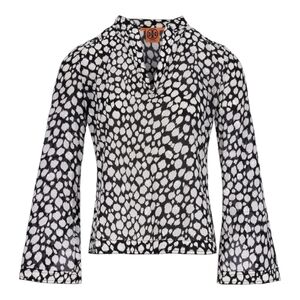 Tory Burch Stephanie Blouse Tunic 6 Black & Cream Long Sleeve Rounded V Neckline